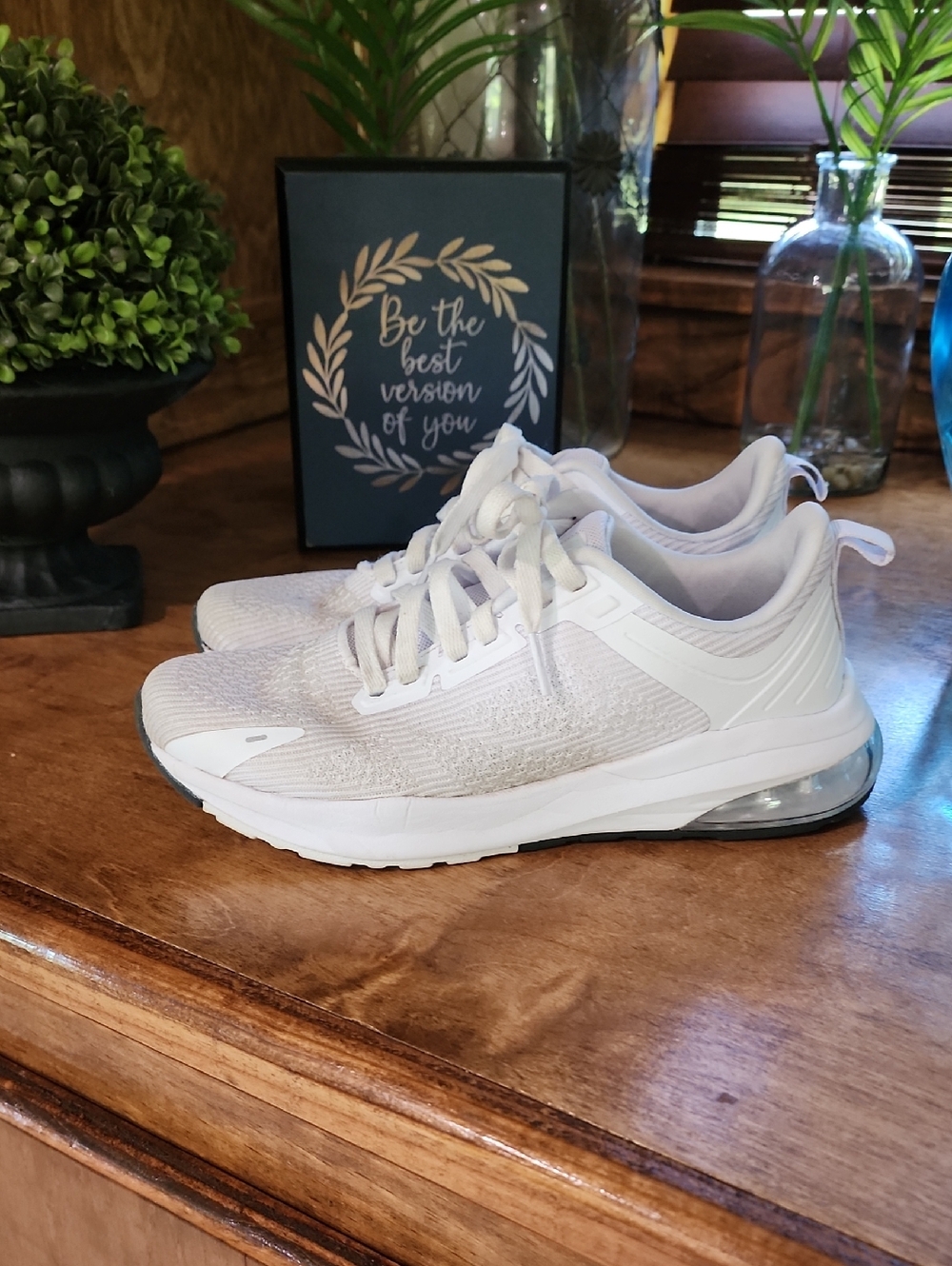 Avia Women's White Mesh Athletic Sneakers with Visible Heel Air